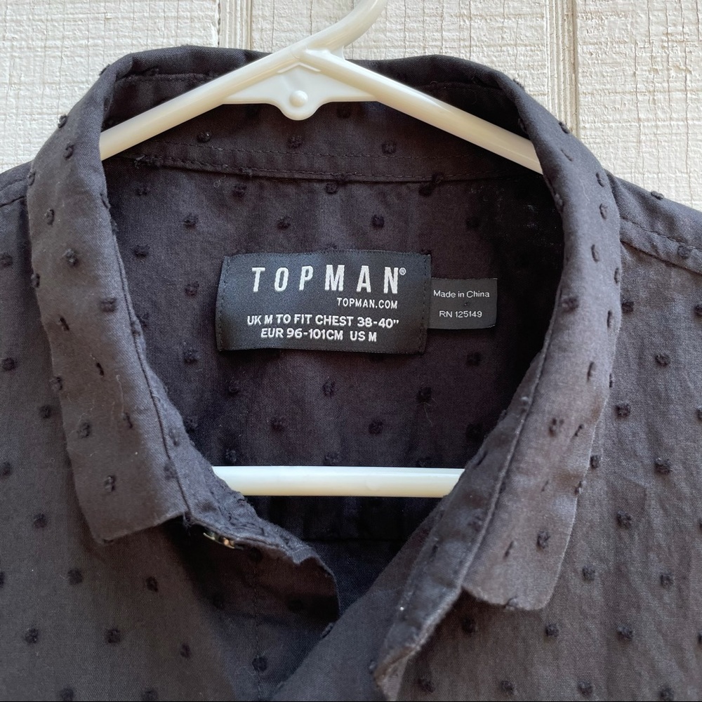 Topman Black Short Sleeve Swiss Dot Button Up - Picture 3 of 5